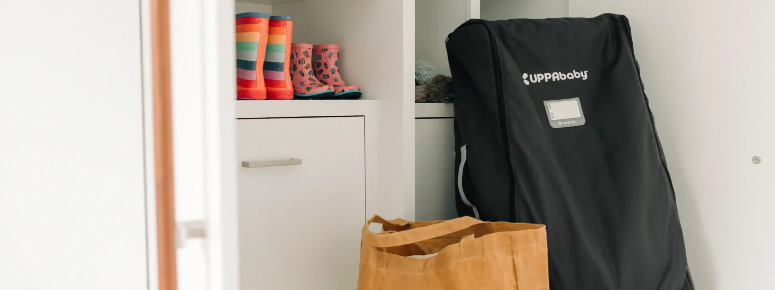 Travel bag stored in a mudroom